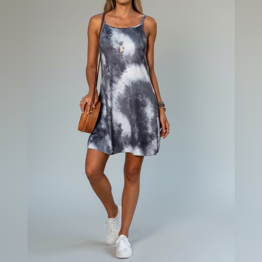 NEW• Sugared + Bronzed Boho Chic Glam Gray Swing Dress•S-L - Picture 2 of 16